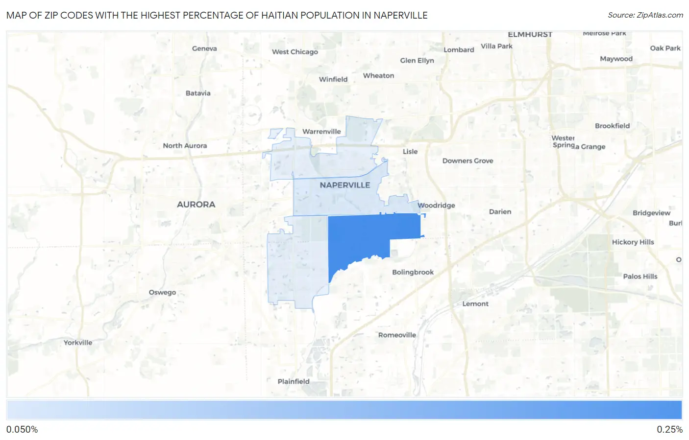 Zip Codes with the Highest Percentage of Haitian Population in Naperville Map