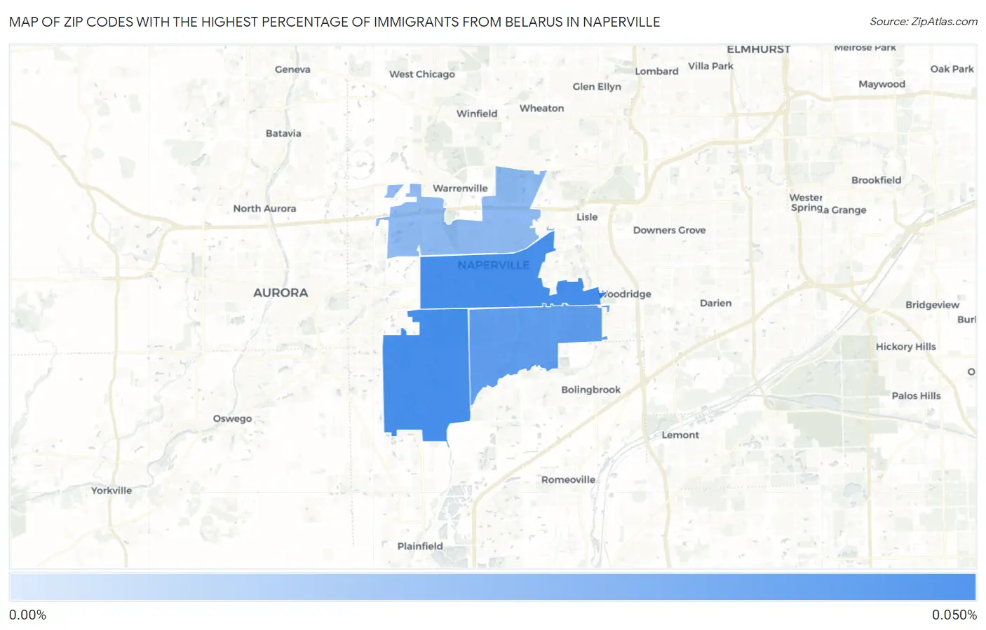 Zip Codes with the Highest Percentage of Immigrants from Belarus in Naperville Map