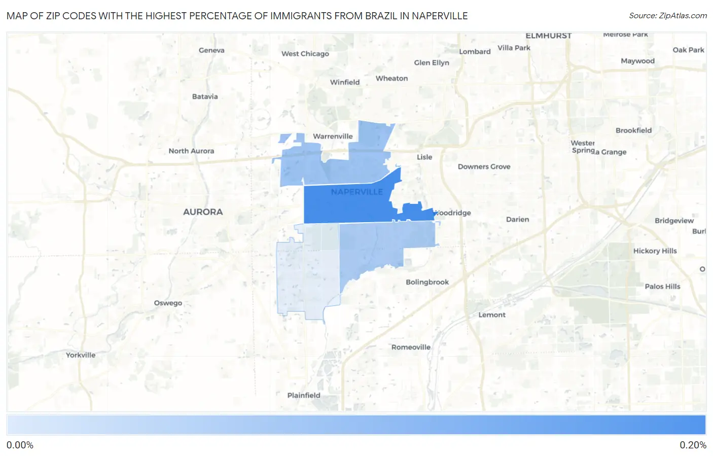 Zip Codes with the Highest Percentage of Immigrants from Brazil in Naperville Map
