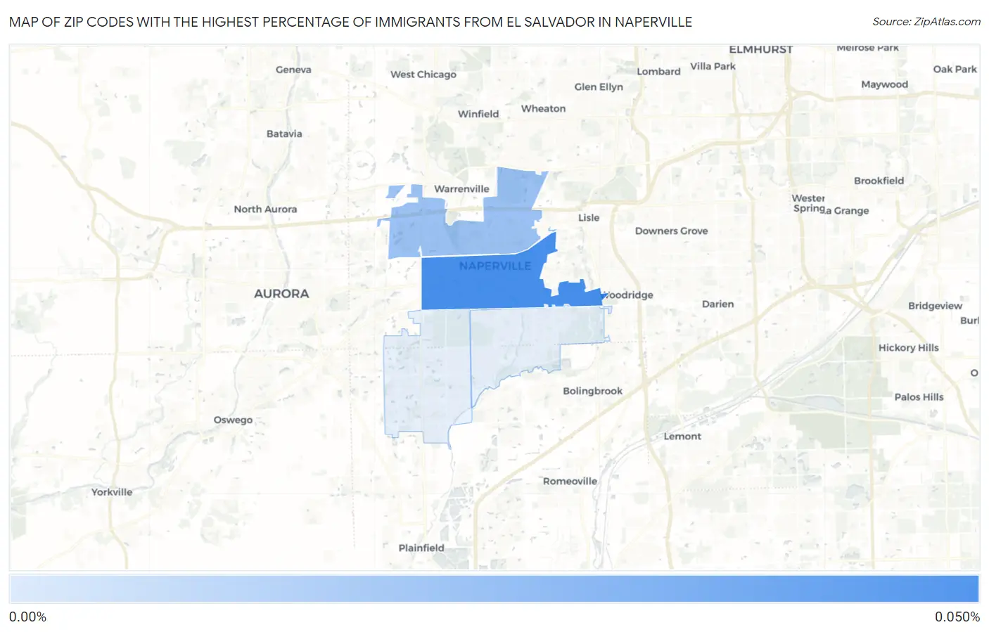 Zip Codes with the Highest Percentage of Immigrants from El Salvador in Naperville Map