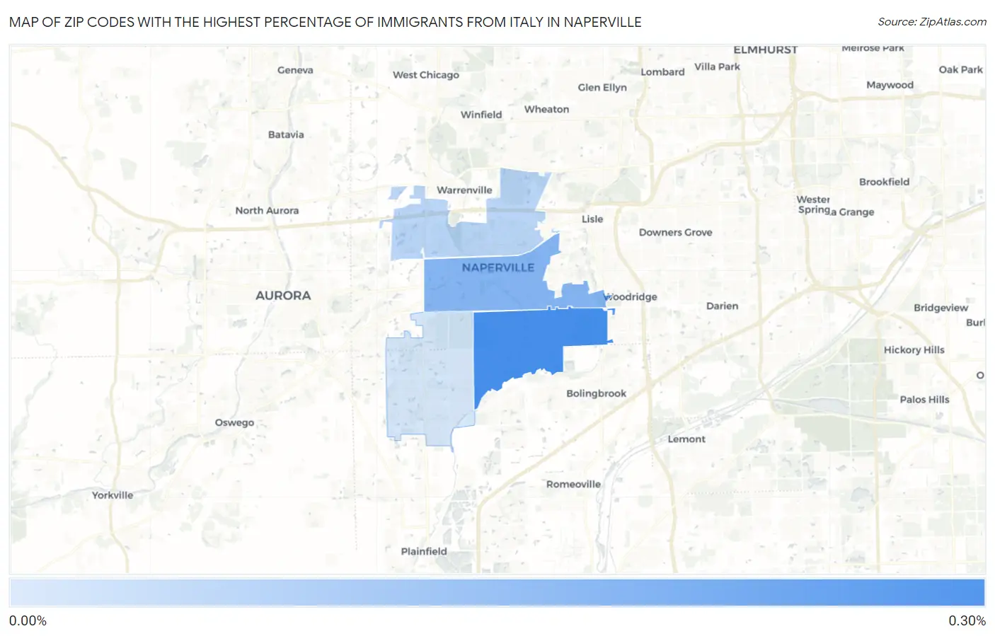Zip Codes with the Highest Percentage of Immigrants from Italy in Naperville Map