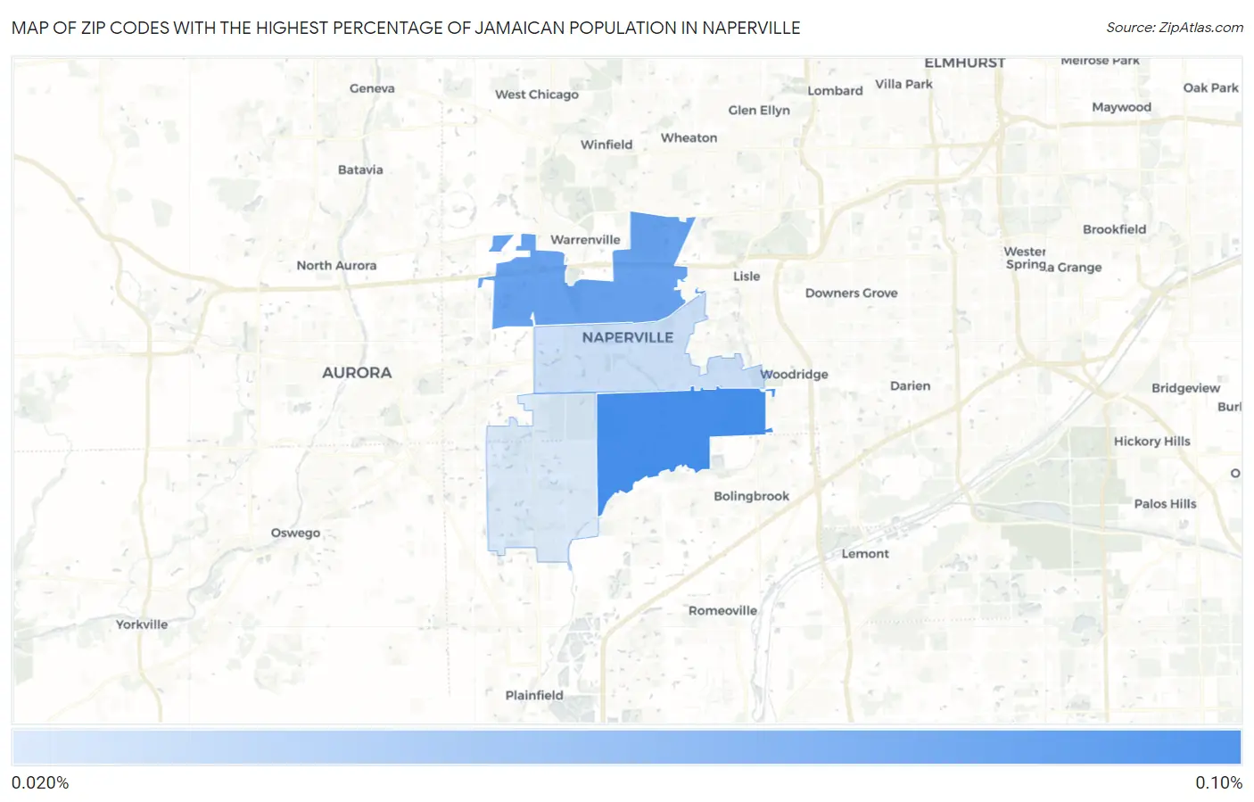 Zip Codes with the Highest Percentage of Jamaican Population in Naperville Map