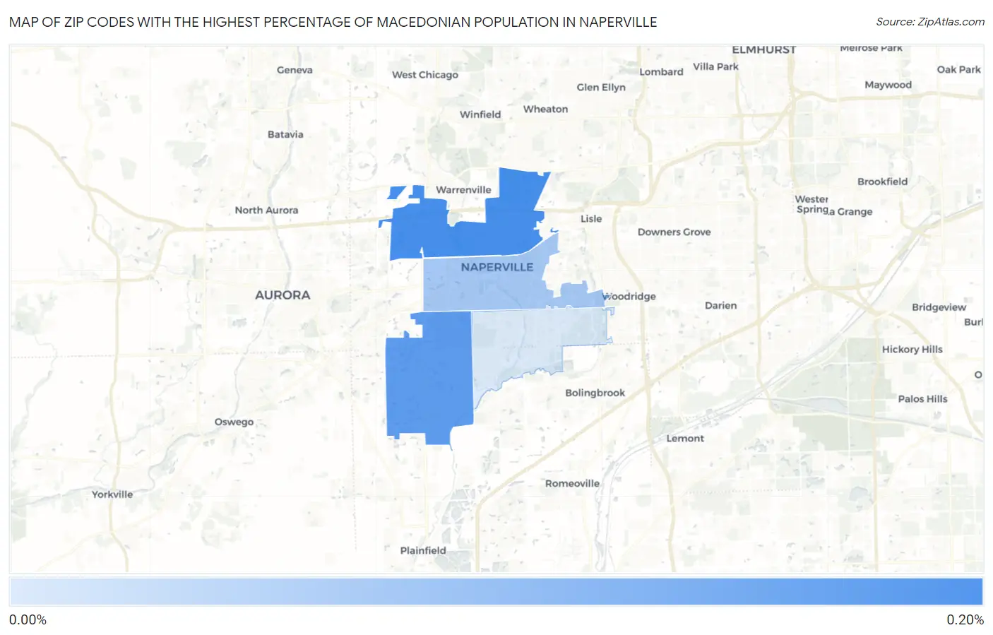 Zip Codes with the Highest Percentage of Macedonian Population in Naperville Map