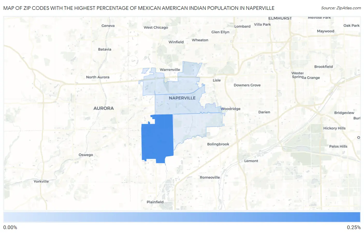 Zip Codes with the Highest Percentage of Mexican American Indian Population in Naperville Map