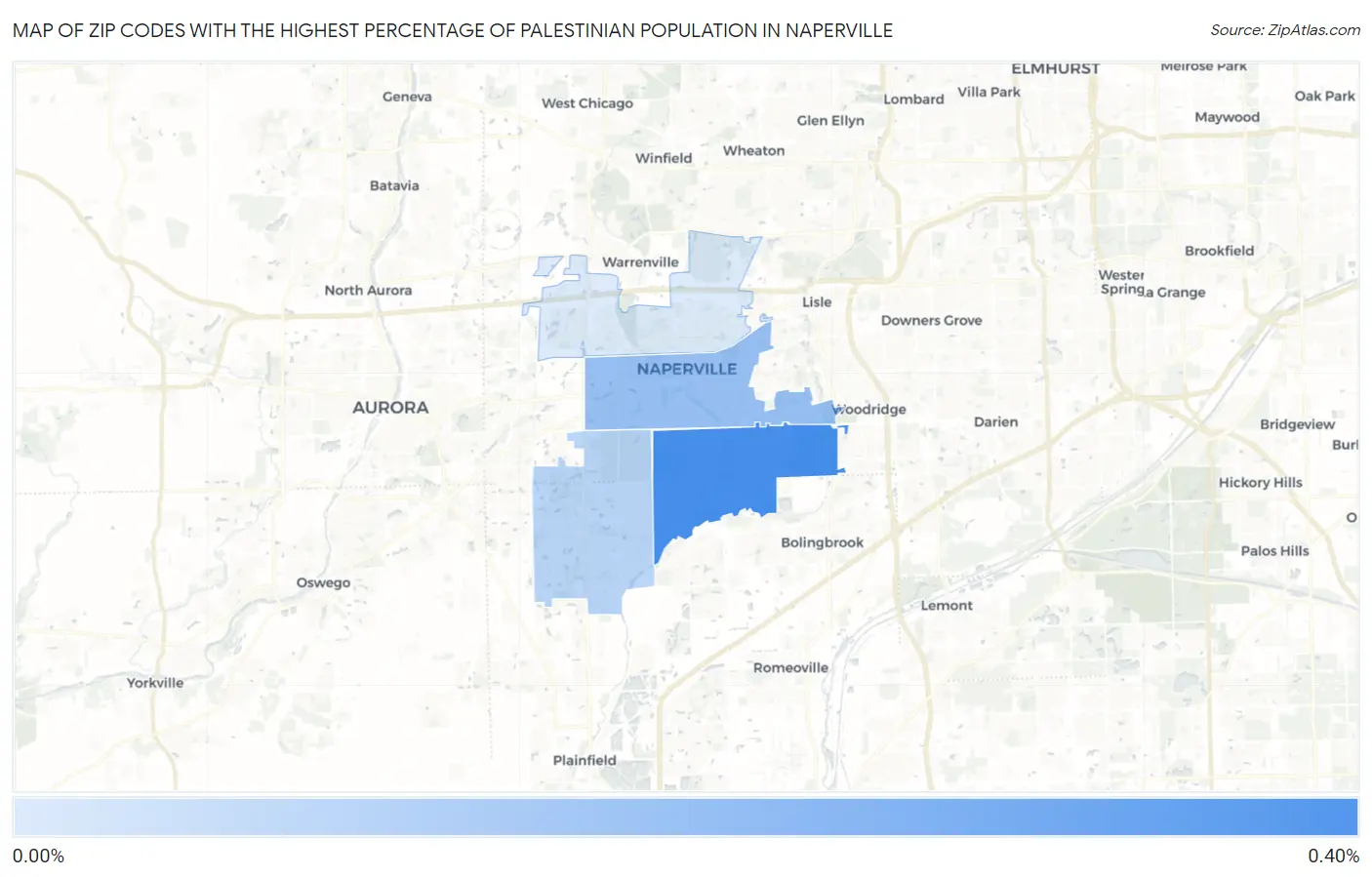 Zip Codes with the Highest Percentage of Palestinian Population in Naperville Map