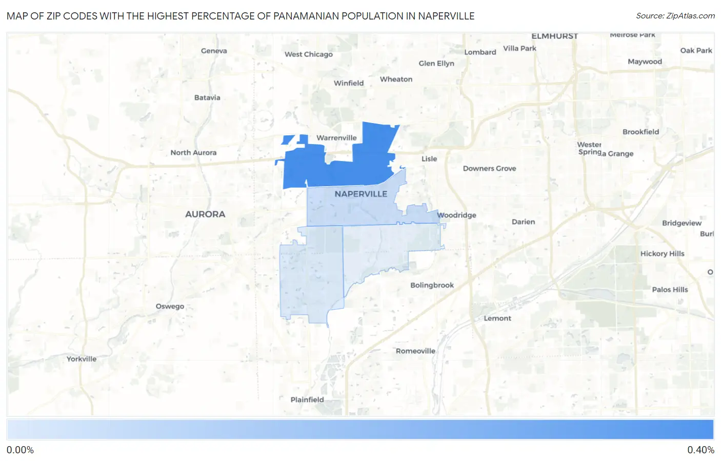 Zip Codes with the Highest Percentage of Panamanian Population in Naperville Map