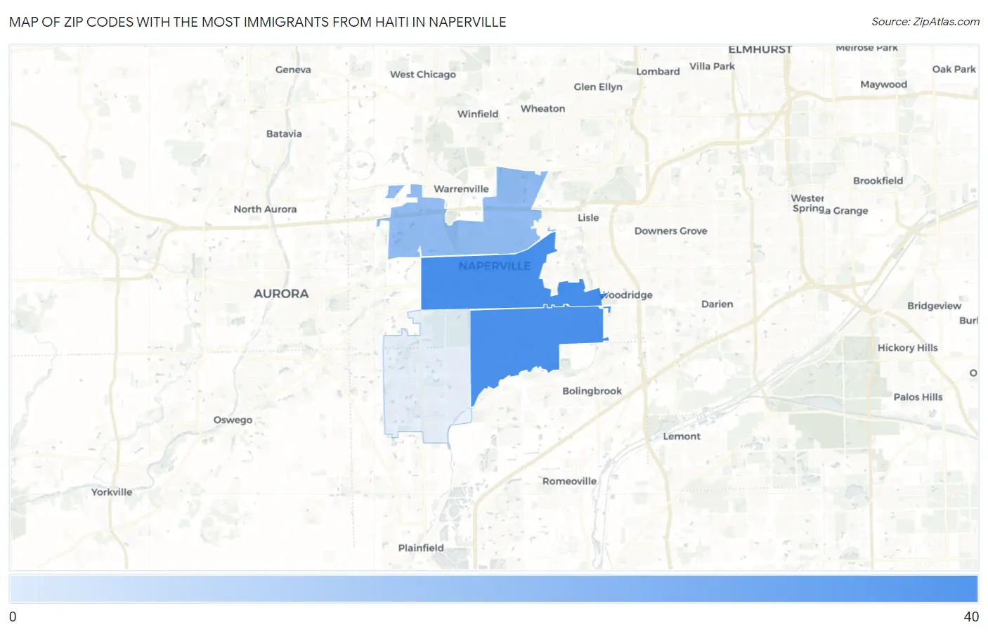 Zip Codes with the Most Immigrants from Haiti in Naperville Map