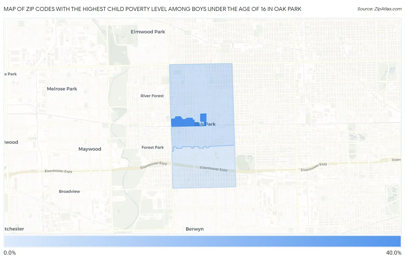 Zip Codes with the Highest Child Poverty Level Among Boys Under the Age of 16 in Oak Park Map