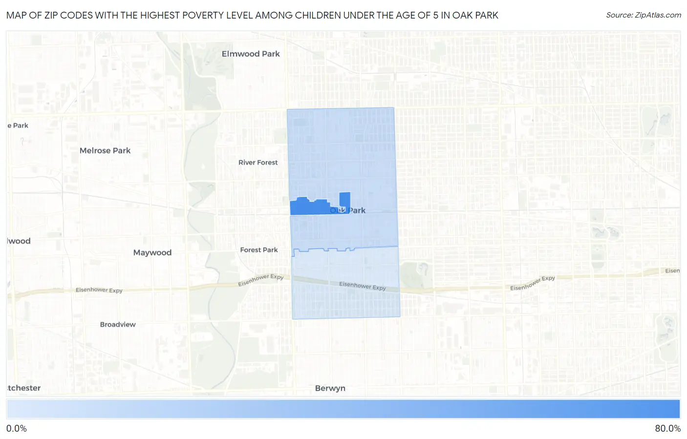 Zip Codes with the Highest Poverty Level Among Children Under the Age of 5 in Oak Park Map