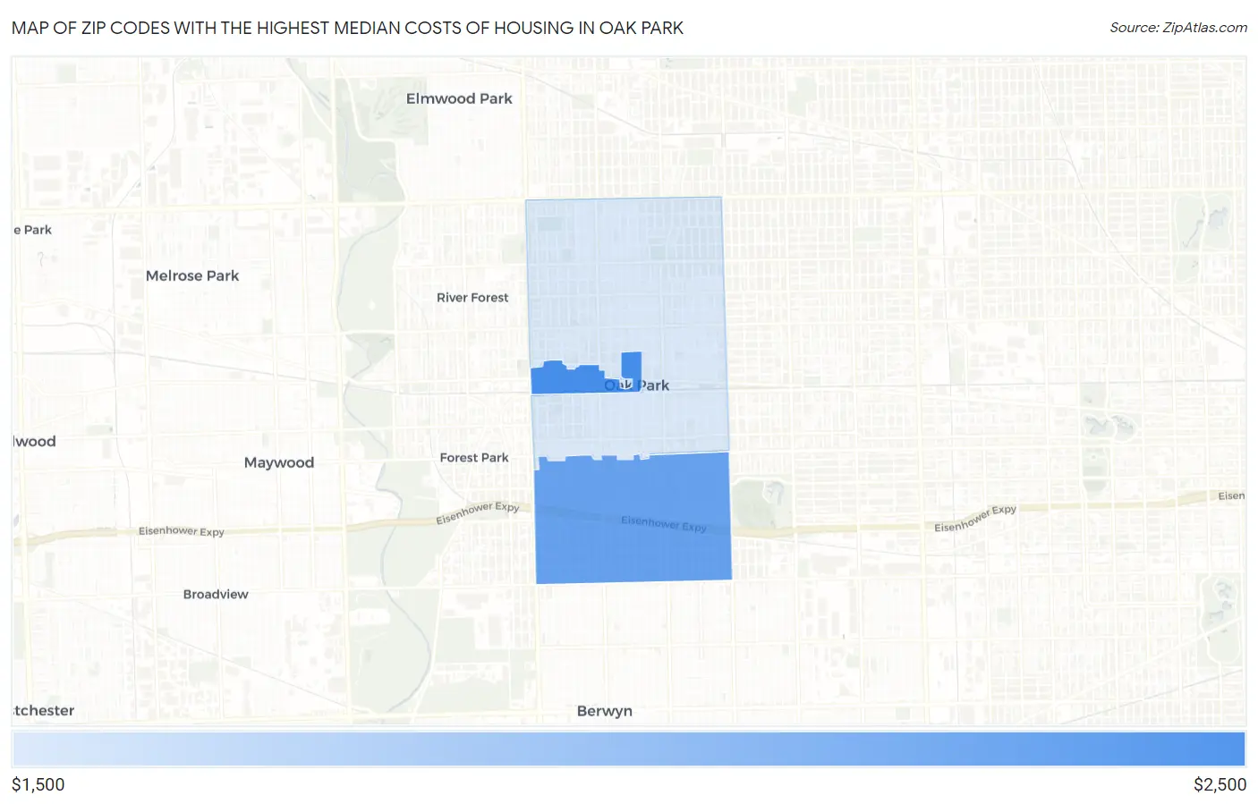 Zip Codes with the Highest Median Costs of Housing in Oak Park Map