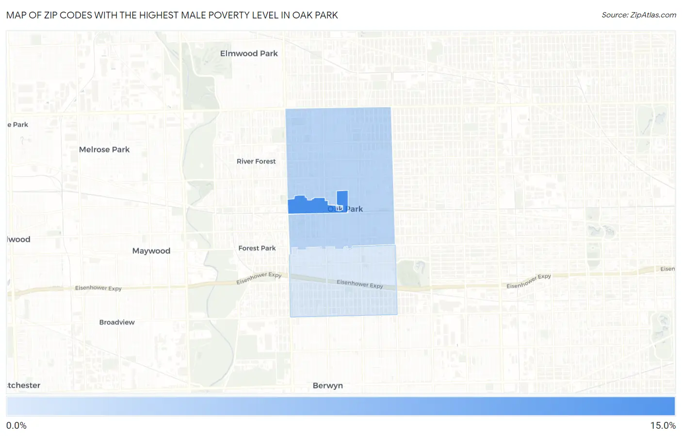 Zip Codes with the Highest Male Poverty Level in Oak Park Map