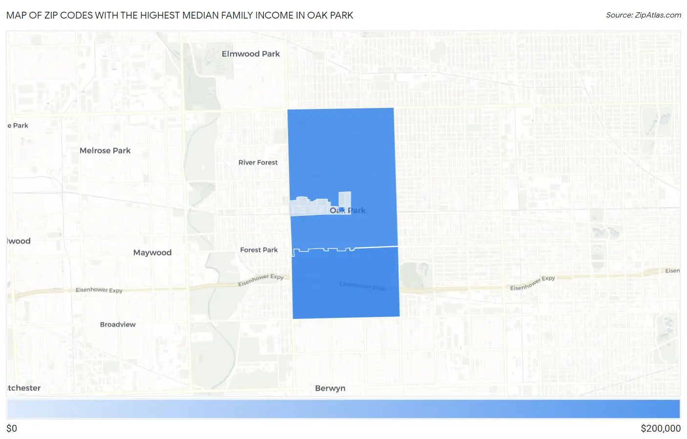 Zip Codes with the Highest Median Family Income in Oak Park Map