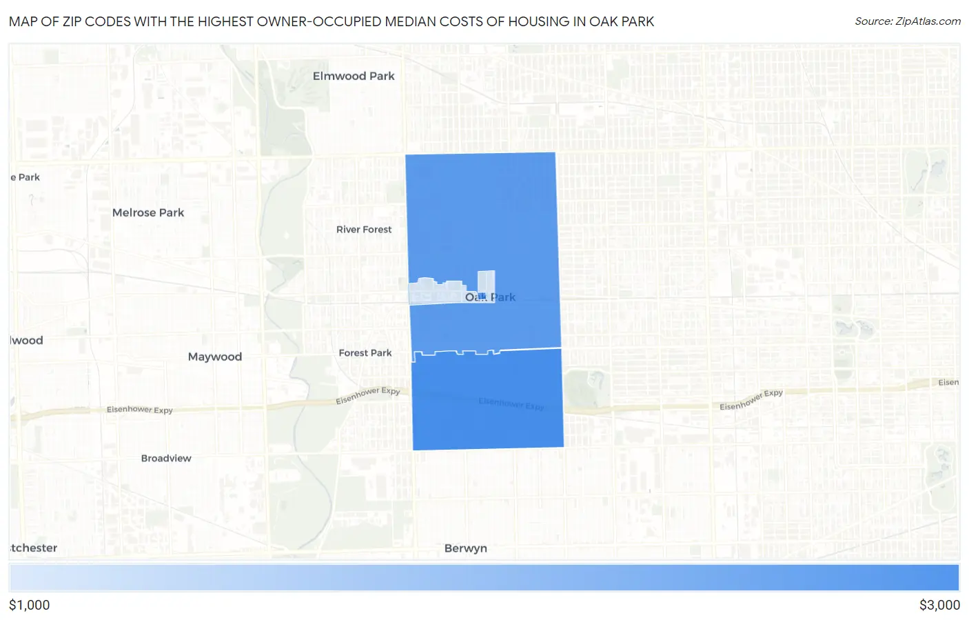 Zip Codes with the Highest Owner-Occupied Median Costs of Housing in Oak Park Map