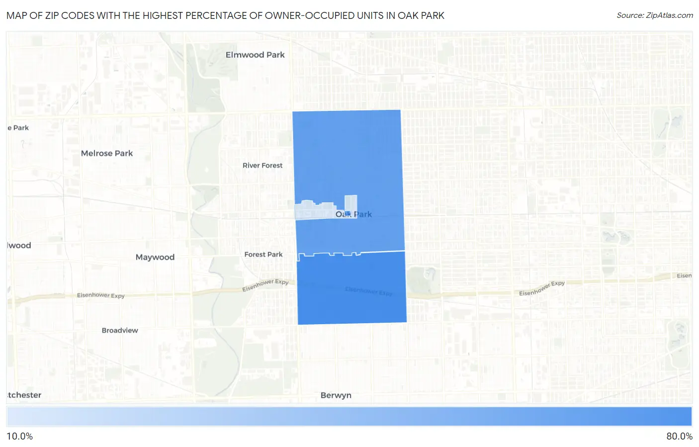 Zip Codes with the Highest Percentage of Owner-Occupied Units in Oak Park Map