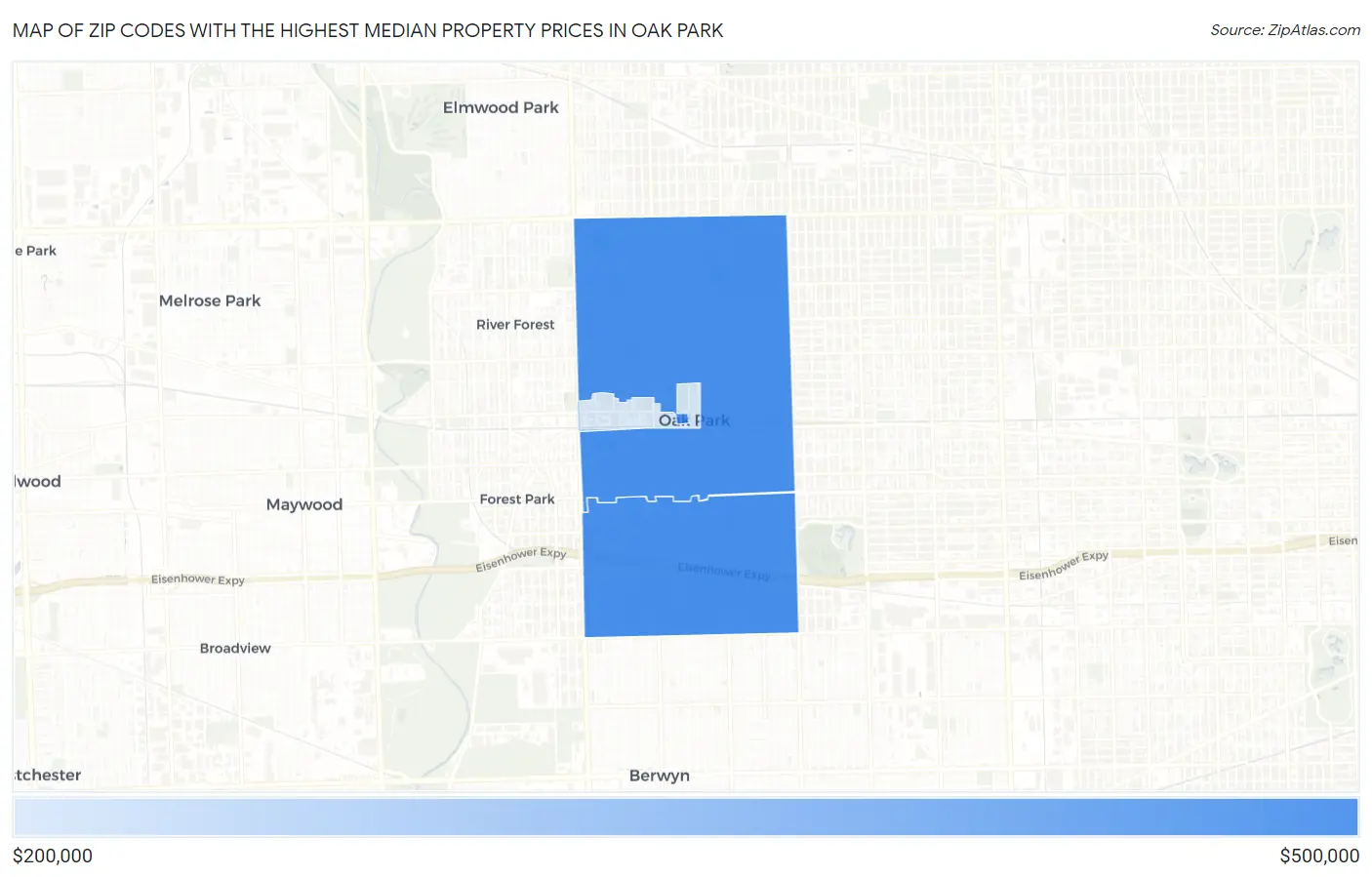 Zip Codes with the Highest Median Property Prices in Oak Park Map
