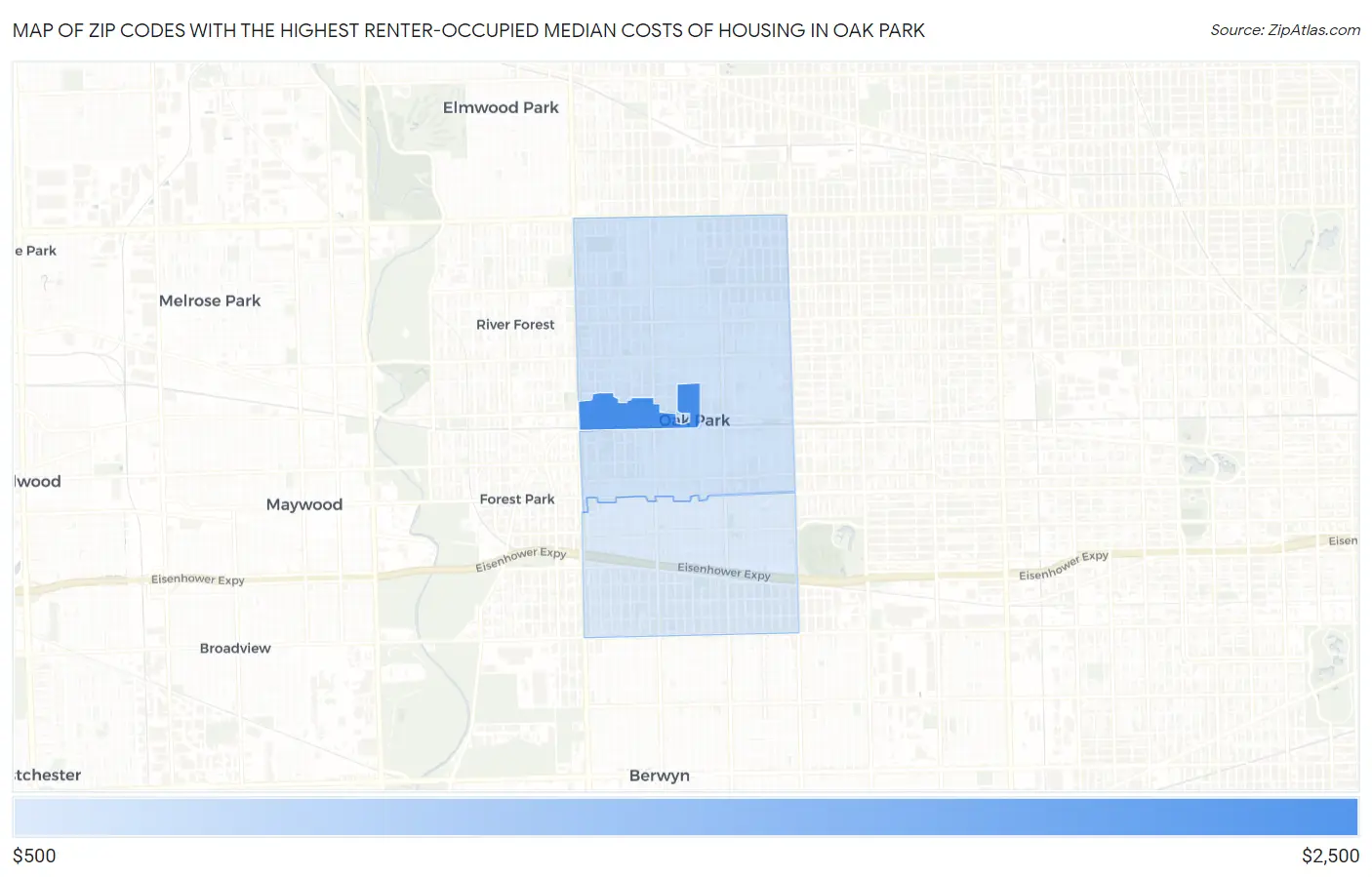 Zip Codes with the Highest Renter-Occupied Median Costs of Housing in Oak Park Map