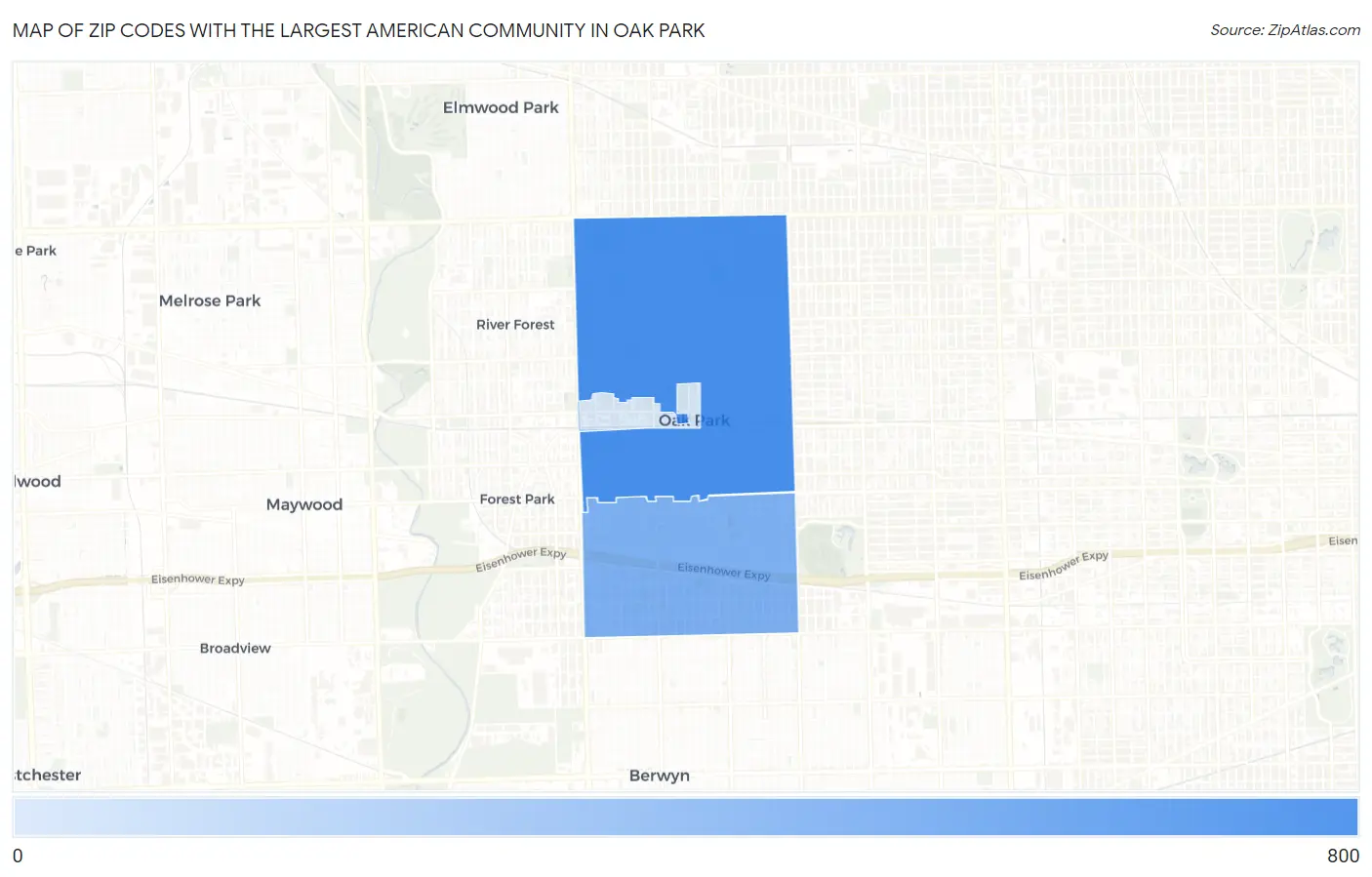 Zip Codes with the Largest American Community in Oak Park Map