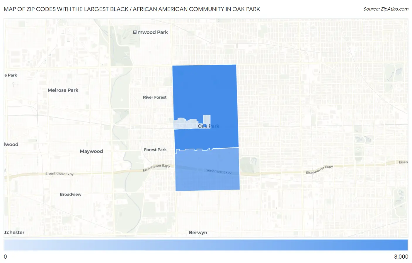 Zip Codes with the Largest Black / African American Community in Oak Park Map