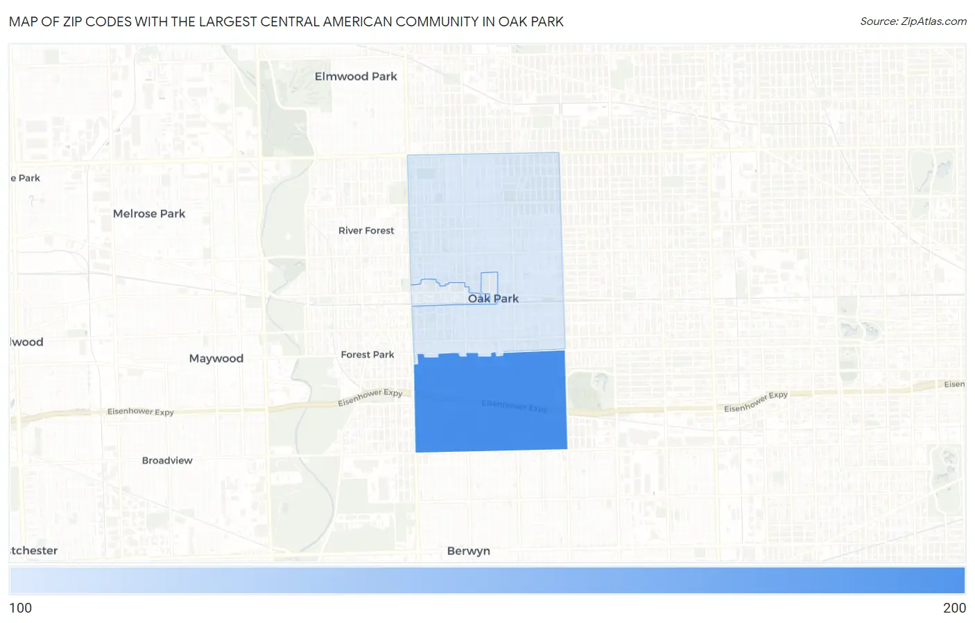 Zip Codes with the Largest Central American Community in Oak Park Map