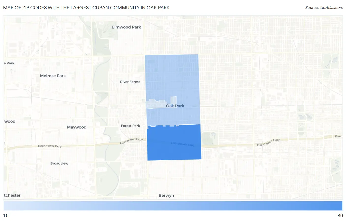 Zip Codes with the Largest Cuban Community in Oak Park Map