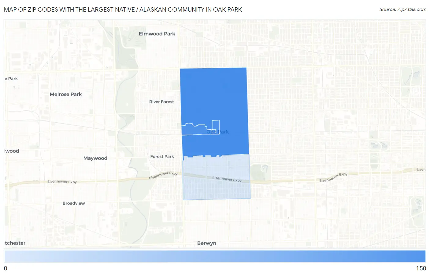 Zip Codes with the Largest Native / Alaskan Community in Oak Park Map