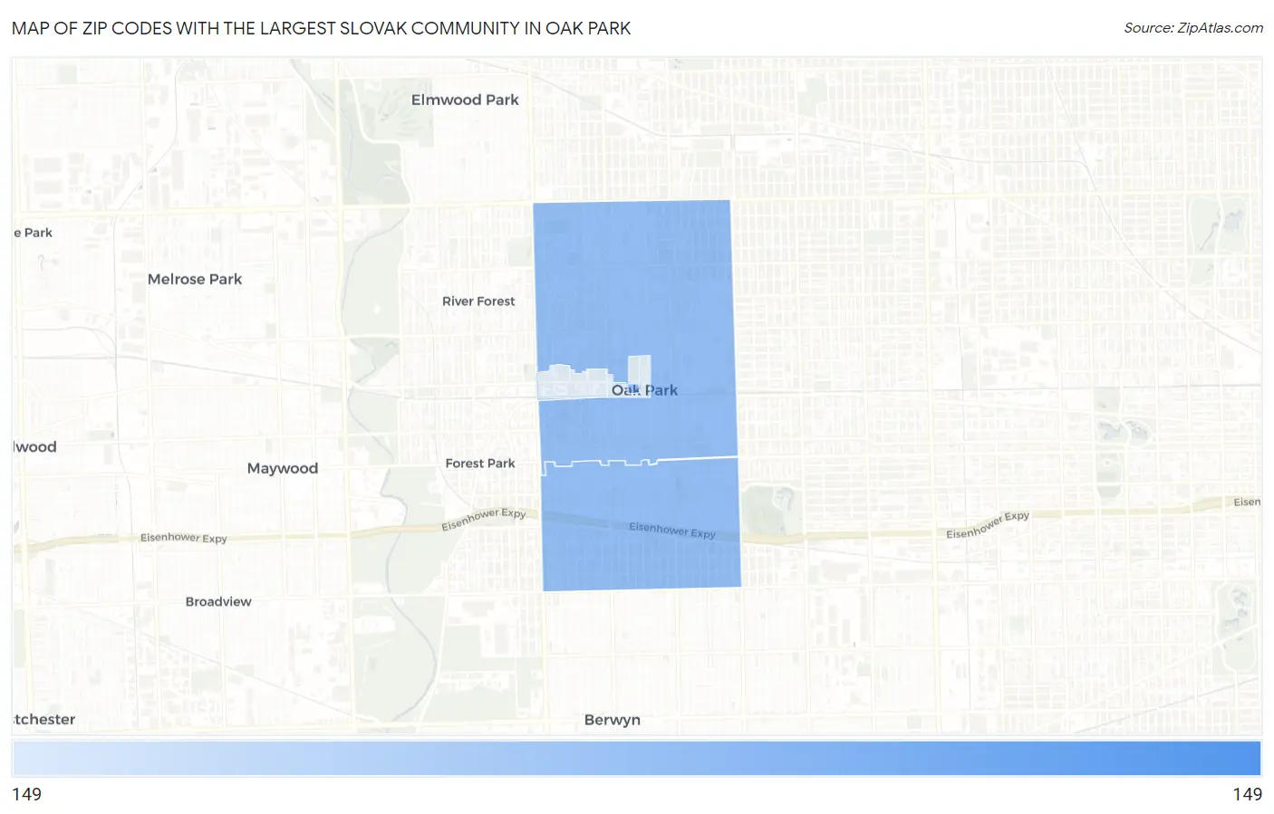 Zip Codes with the Largest Slovak Community in Oak Park Map