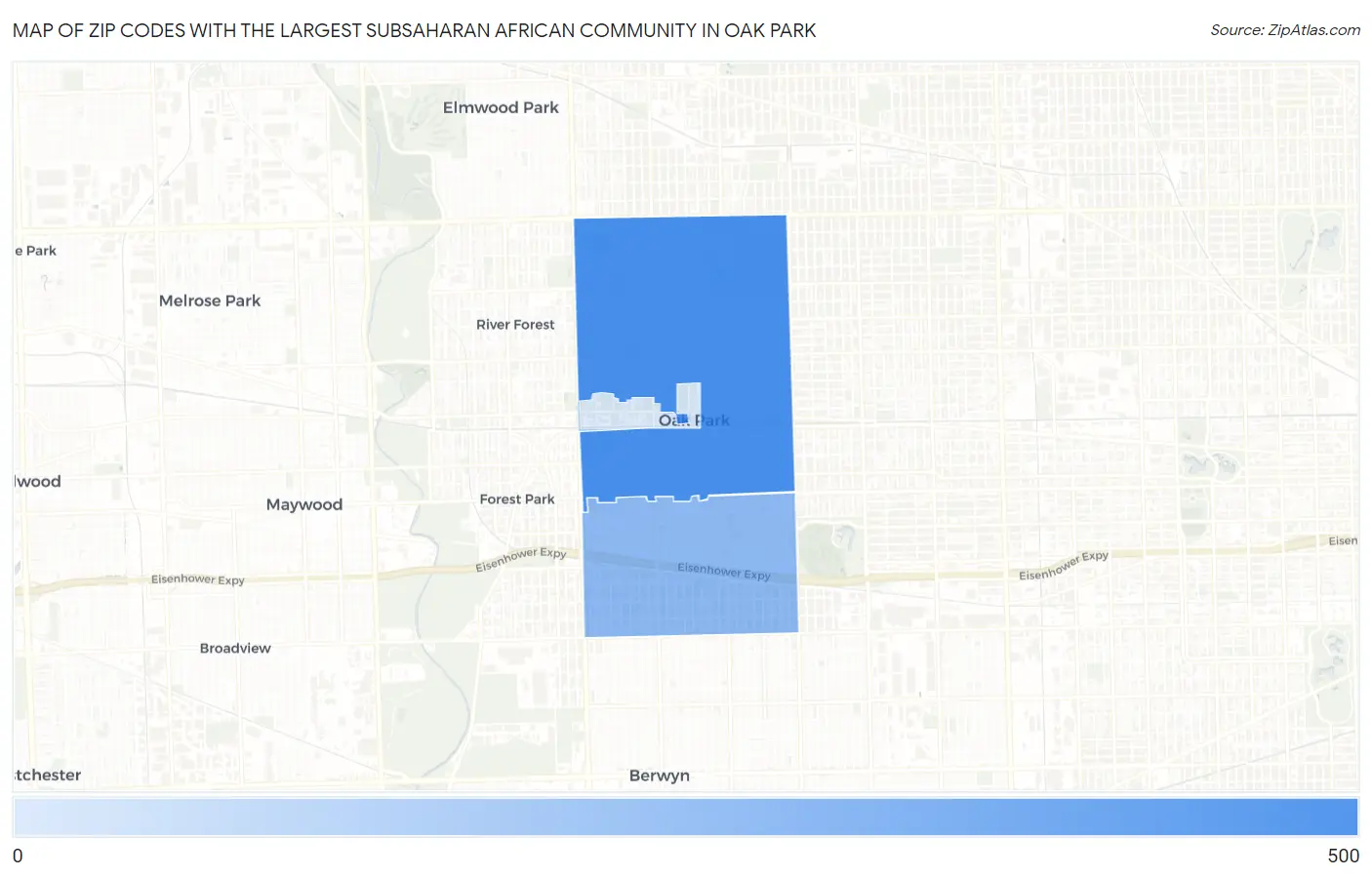 Zip Codes with the Largest Subsaharan African Community in Oak Park Map