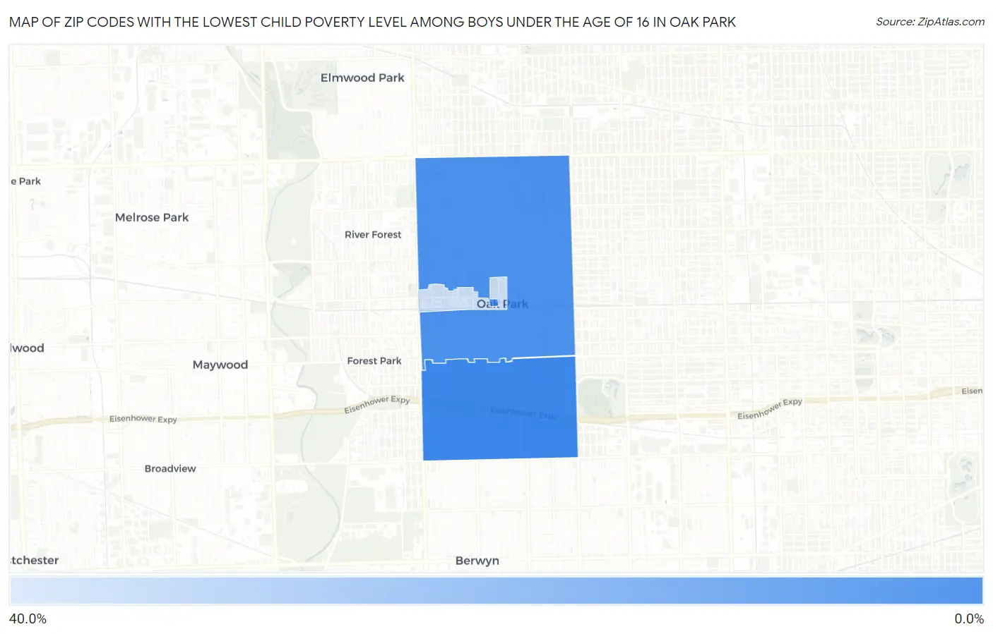 Zip Codes with the Lowest Child Poverty Level Among Boys Under the Age of 16 in Oak Park Map