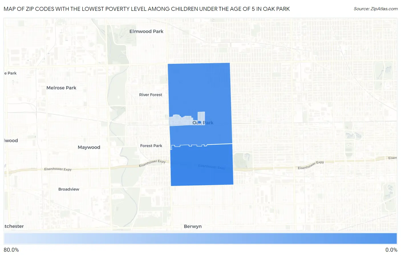 Zip Codes with the Lowest Poverty Level Among Children Under the Age of 5 in Oak Park Map