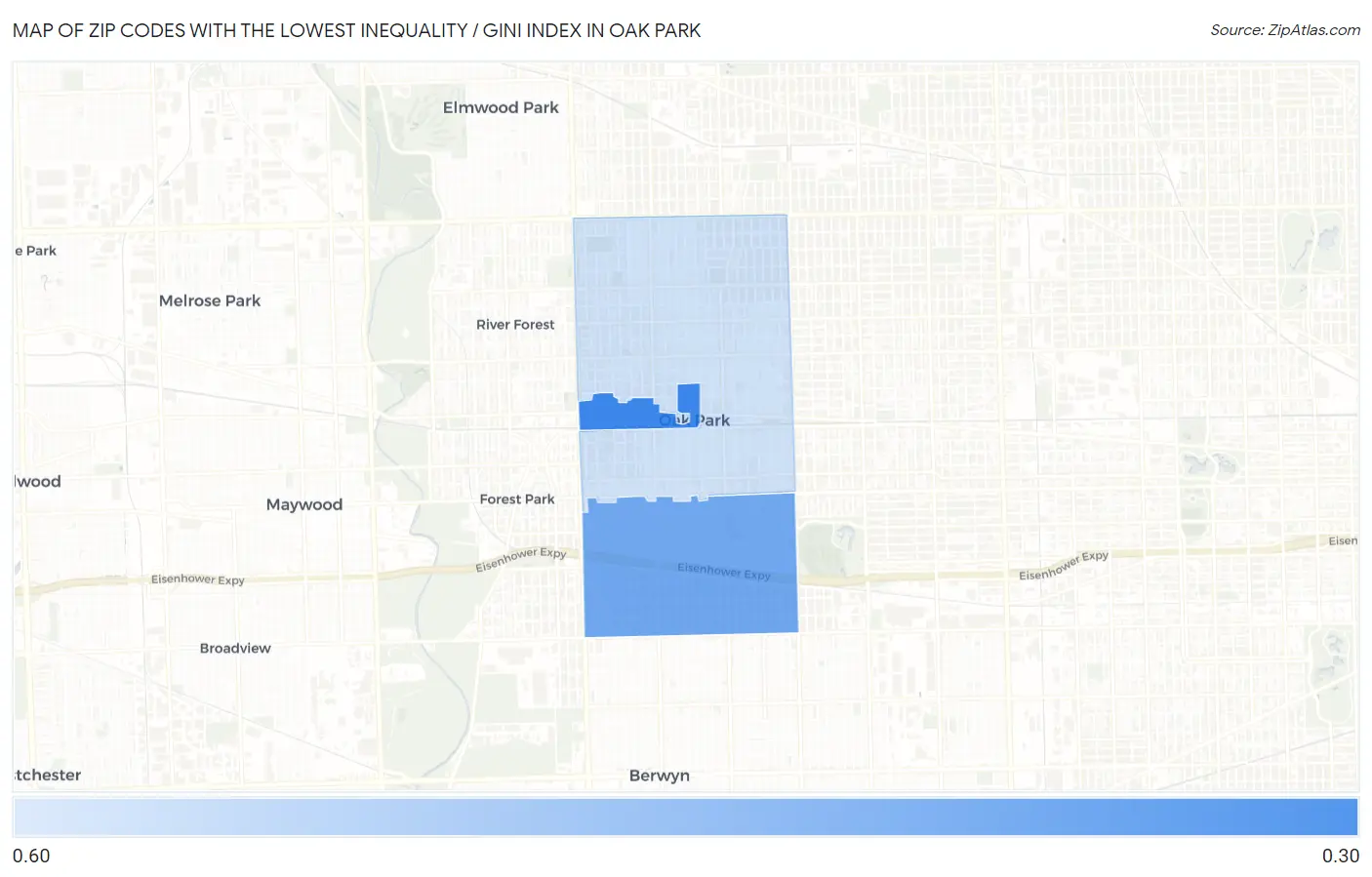 Zip Codes with the Lowest Inequality / Gini Index in Oak Park Map