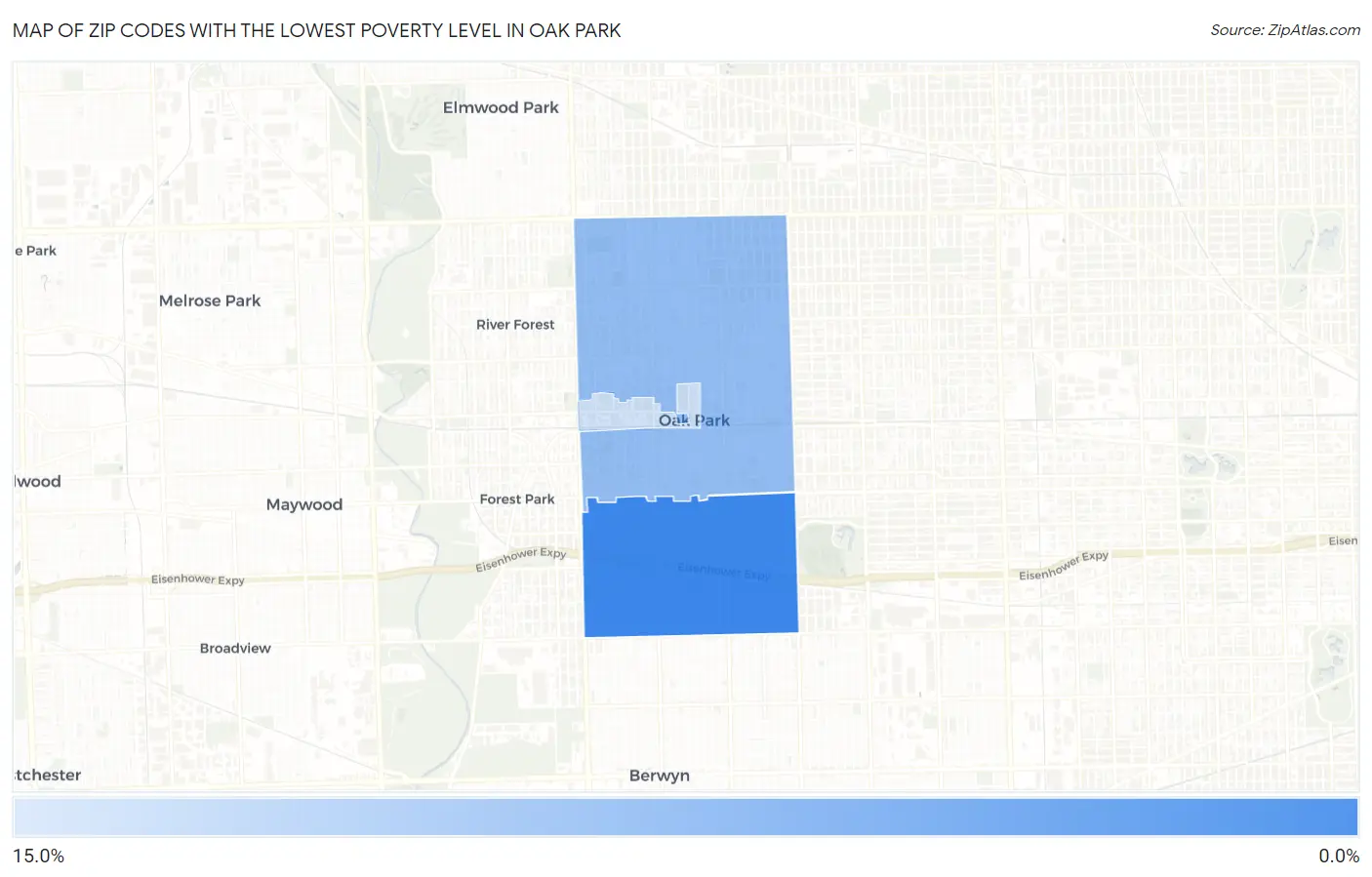 Zip Codes with the Lowest Poverty Level in Oak Park Map