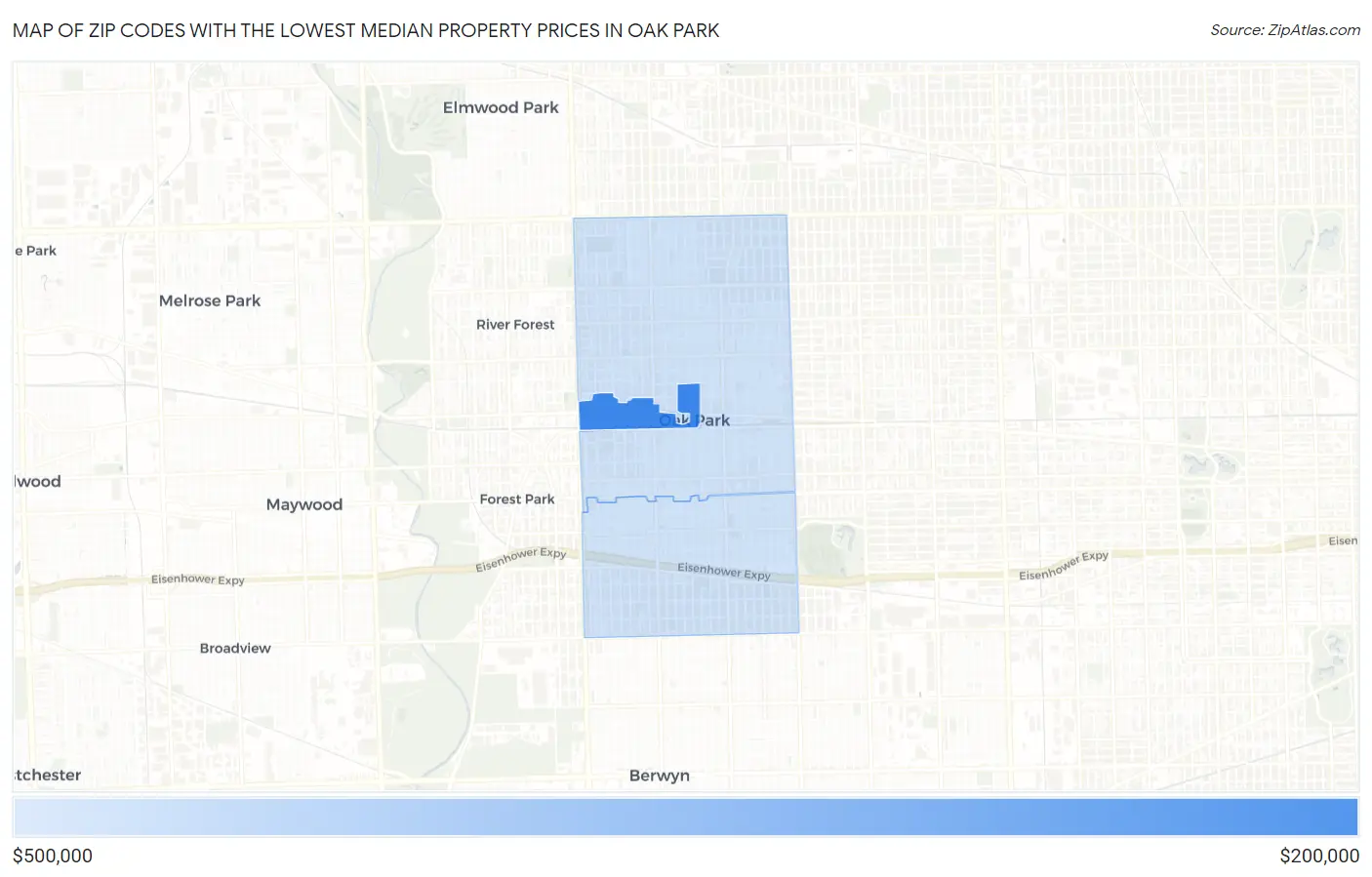 Zip Codes with the Lowest Median Property Prices in Oak Park Map