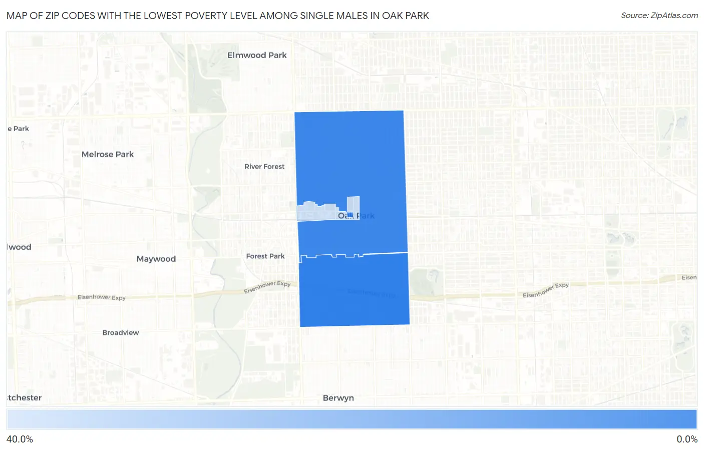 Zip Codes with the Lowest Poverty Level Among Single Males in Oak Park Map