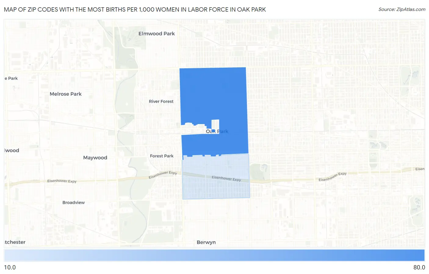 Zip Codes with the Most Births per 1,000 Women in Labor Force in Oak Park Map