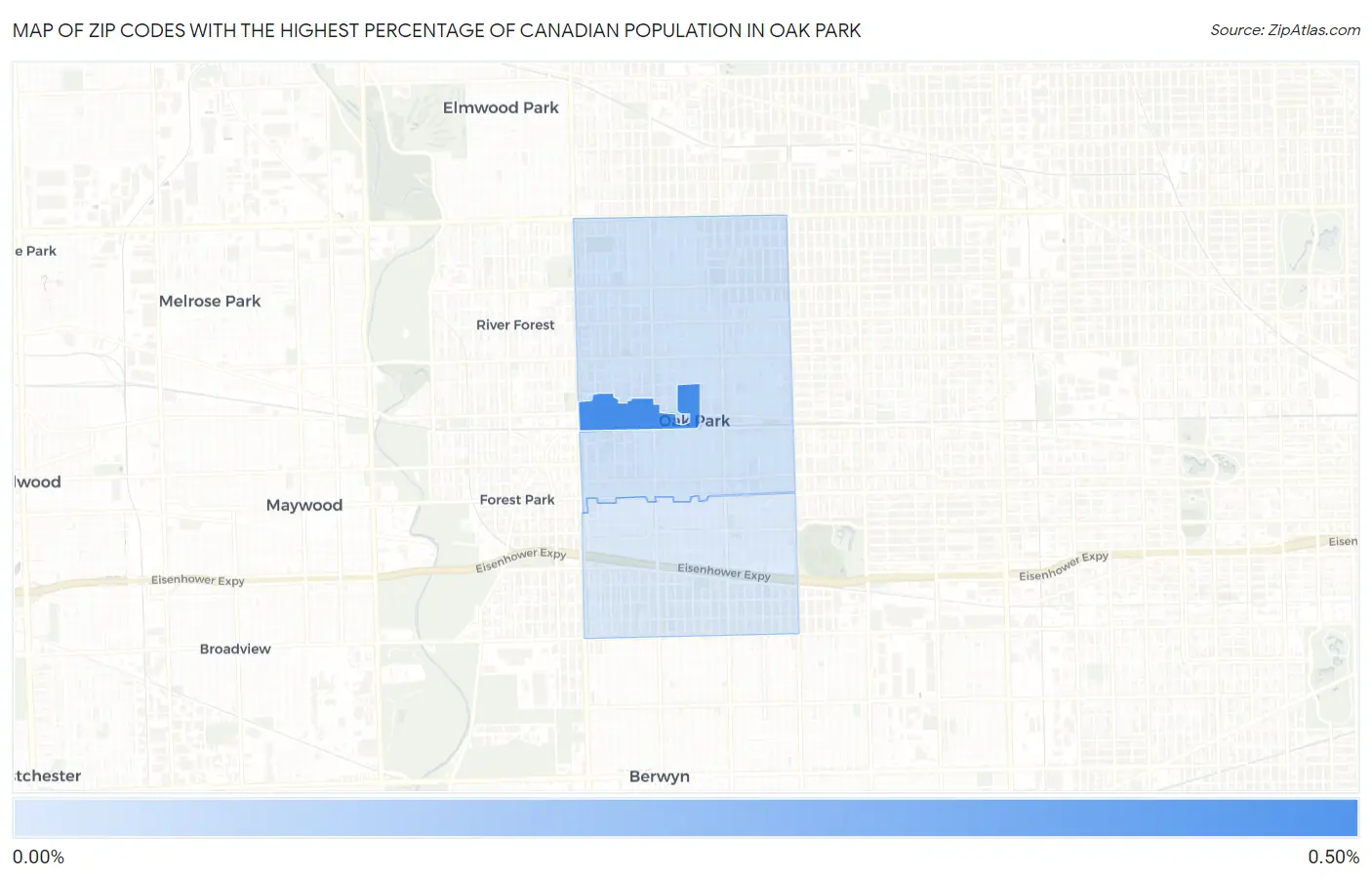 Zip Codes with the Highest Percentage of Canadian Population in Oak Park Map