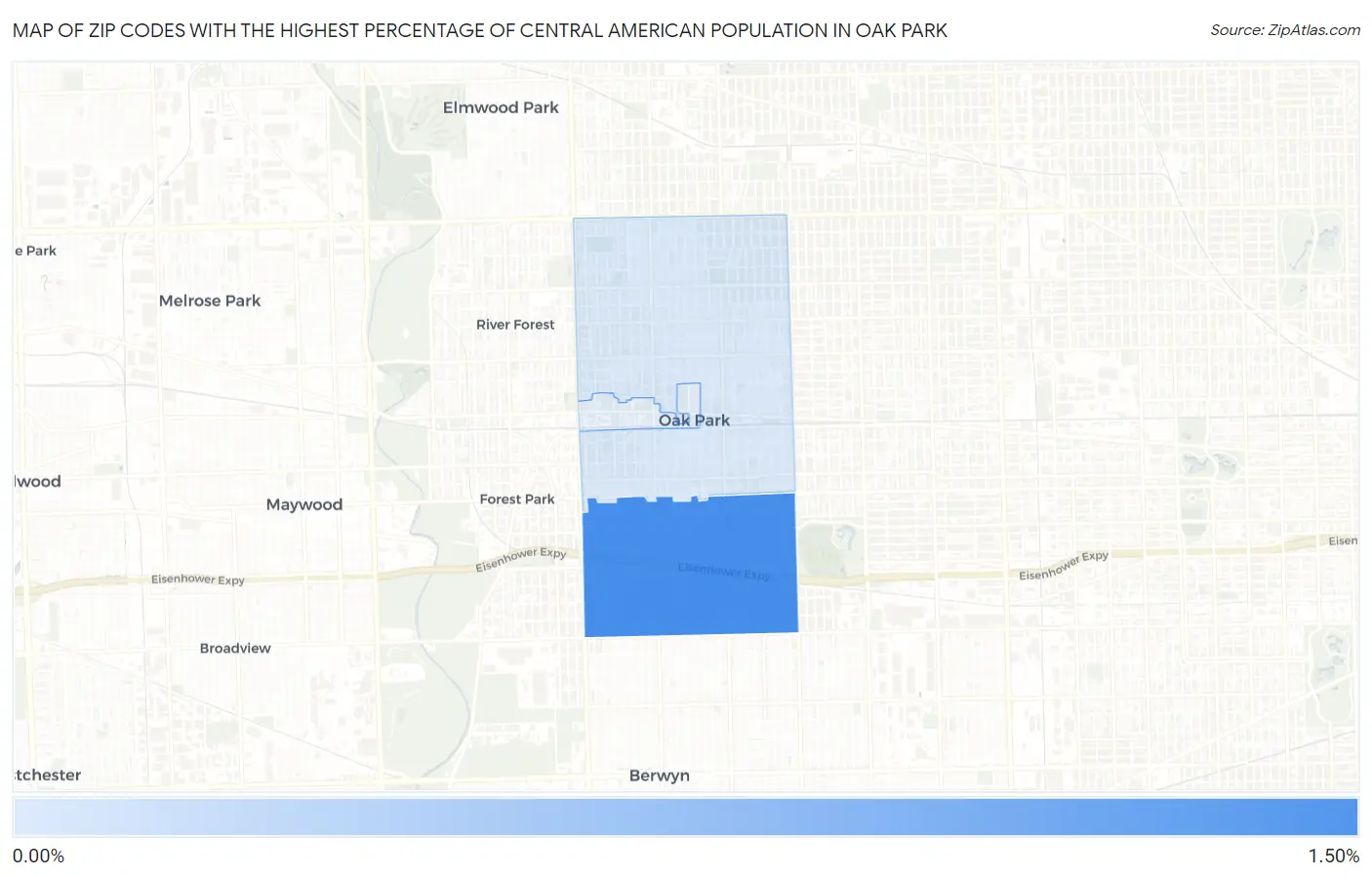 Zip Codes with the Highest Percentage of Central American Population in Oak Park Map