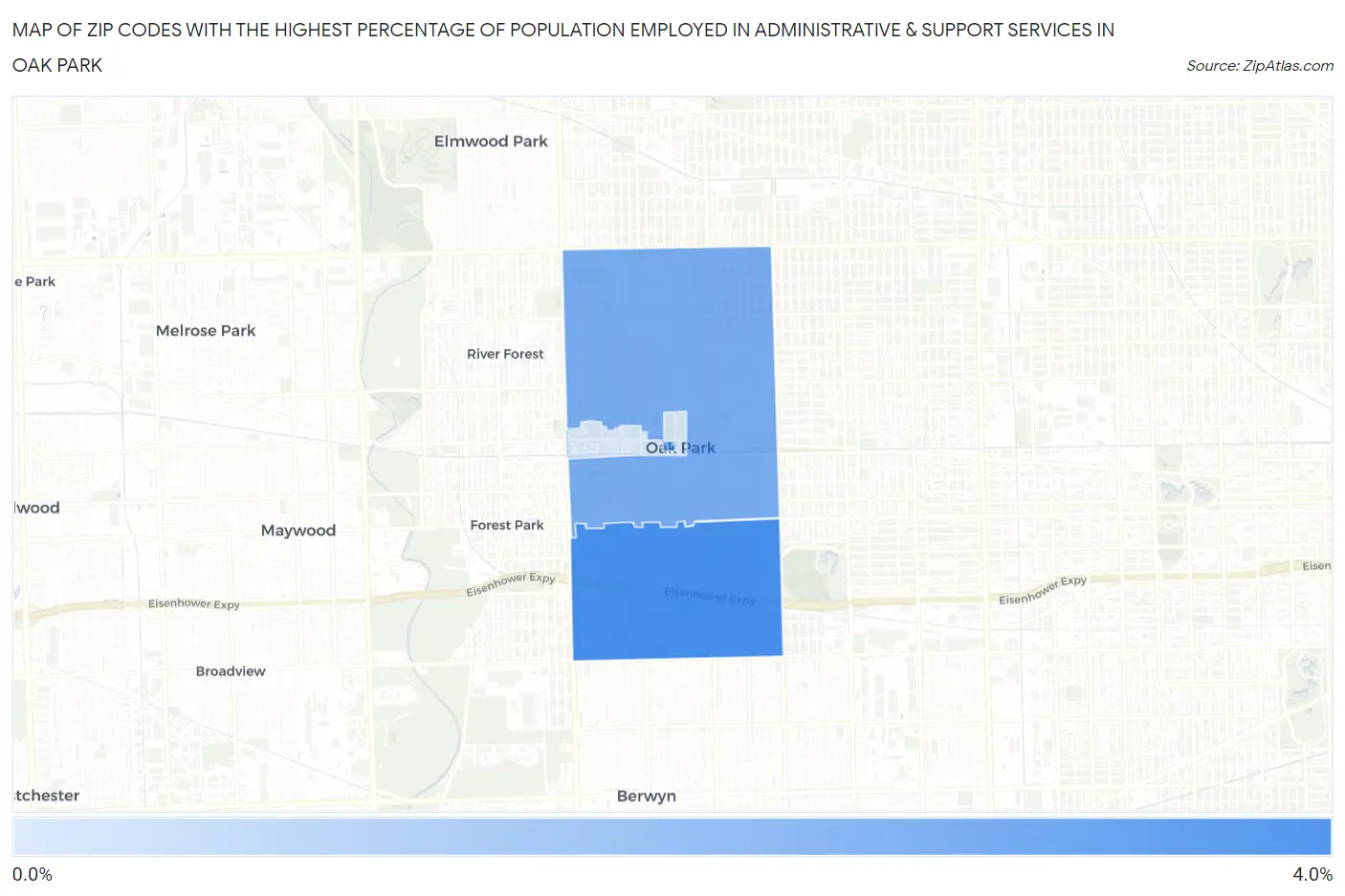 Zip Codes with the Highest Percentage of Population Employed in Administrative & Support Services in Oak Park Map