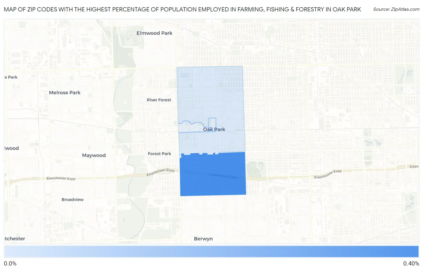 Zip Codes with the Highest Percentage of Population Employed in Farming, Fishing & Forestry in Oak Park Map