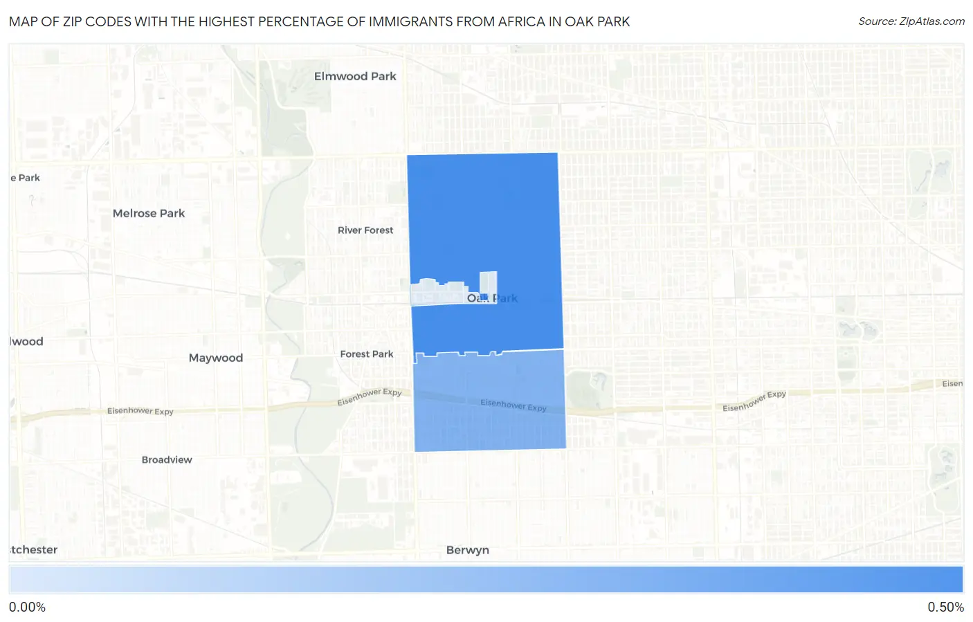 Zip Codes with the Highest Percentage of Immigrants from Africa in Oak Park Map