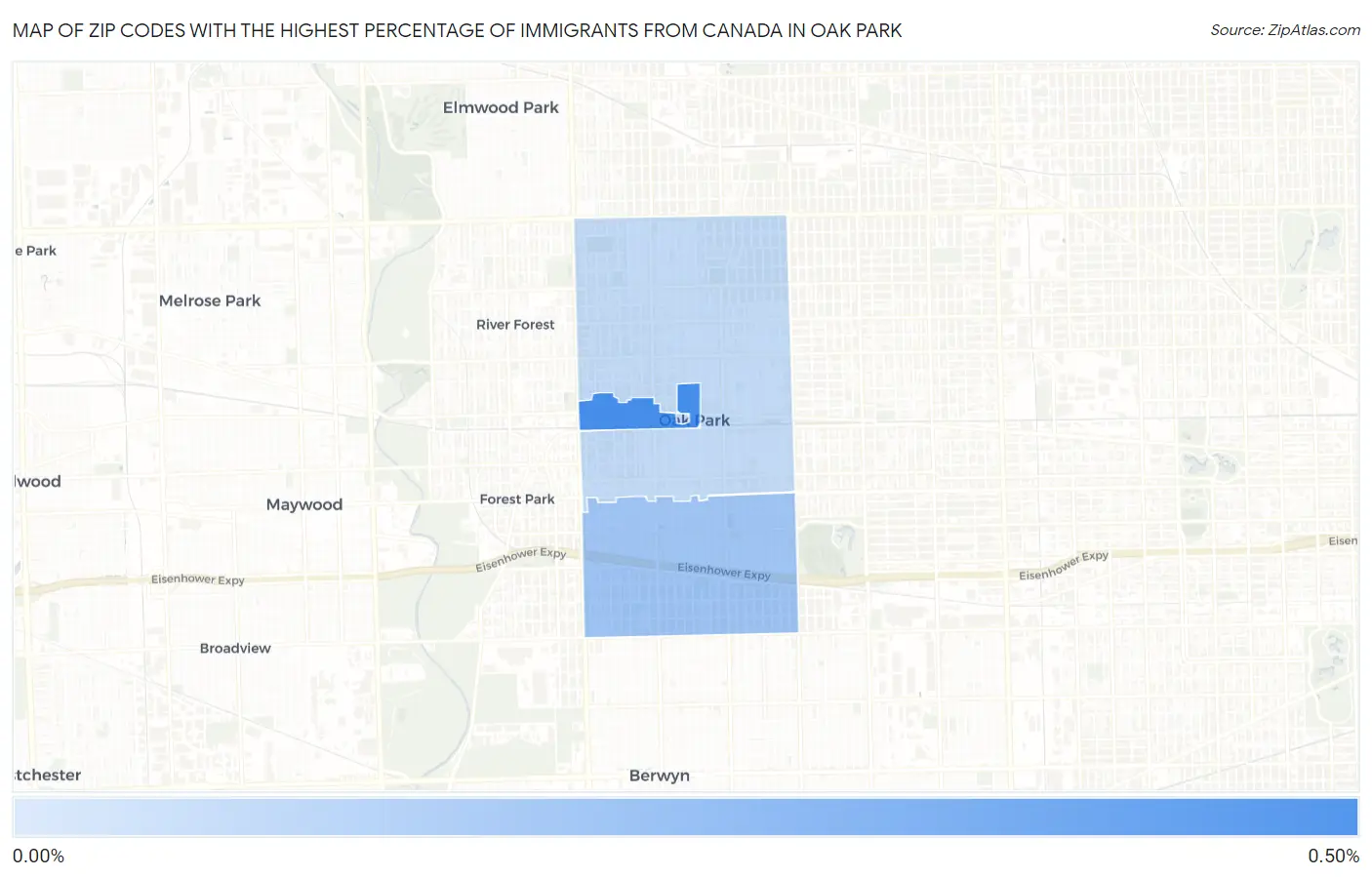 Zip Codes with the Highest Percentage of Immigrants from Canada in Oak Park Map