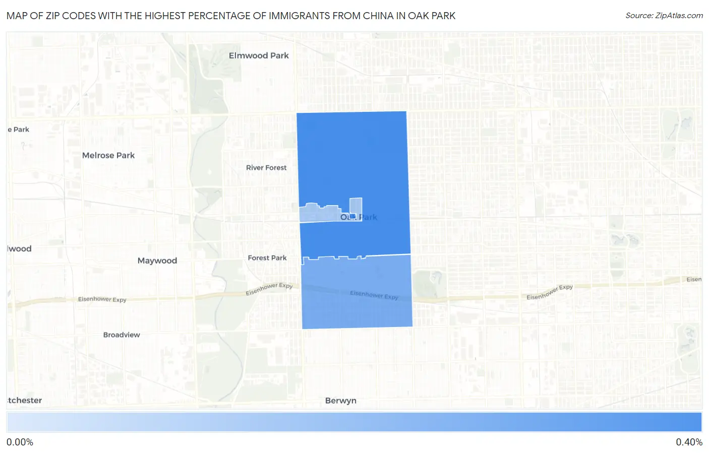 Zip Codes with the Highest Percentage of Immigrants from China in Oak Park Map