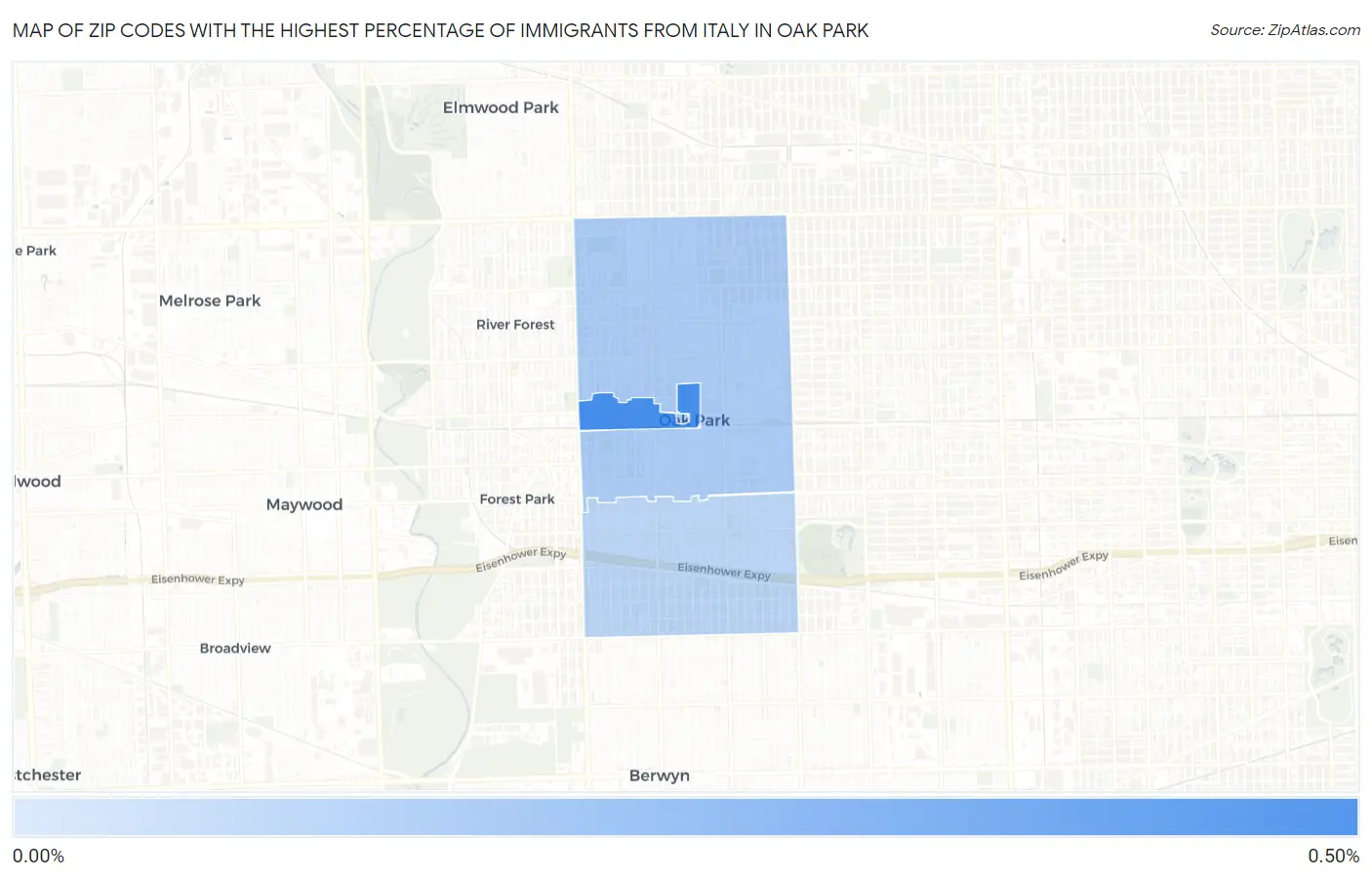 Zip Codes with the Highest Percentage of Immigrants from Italy in Oak Park Map