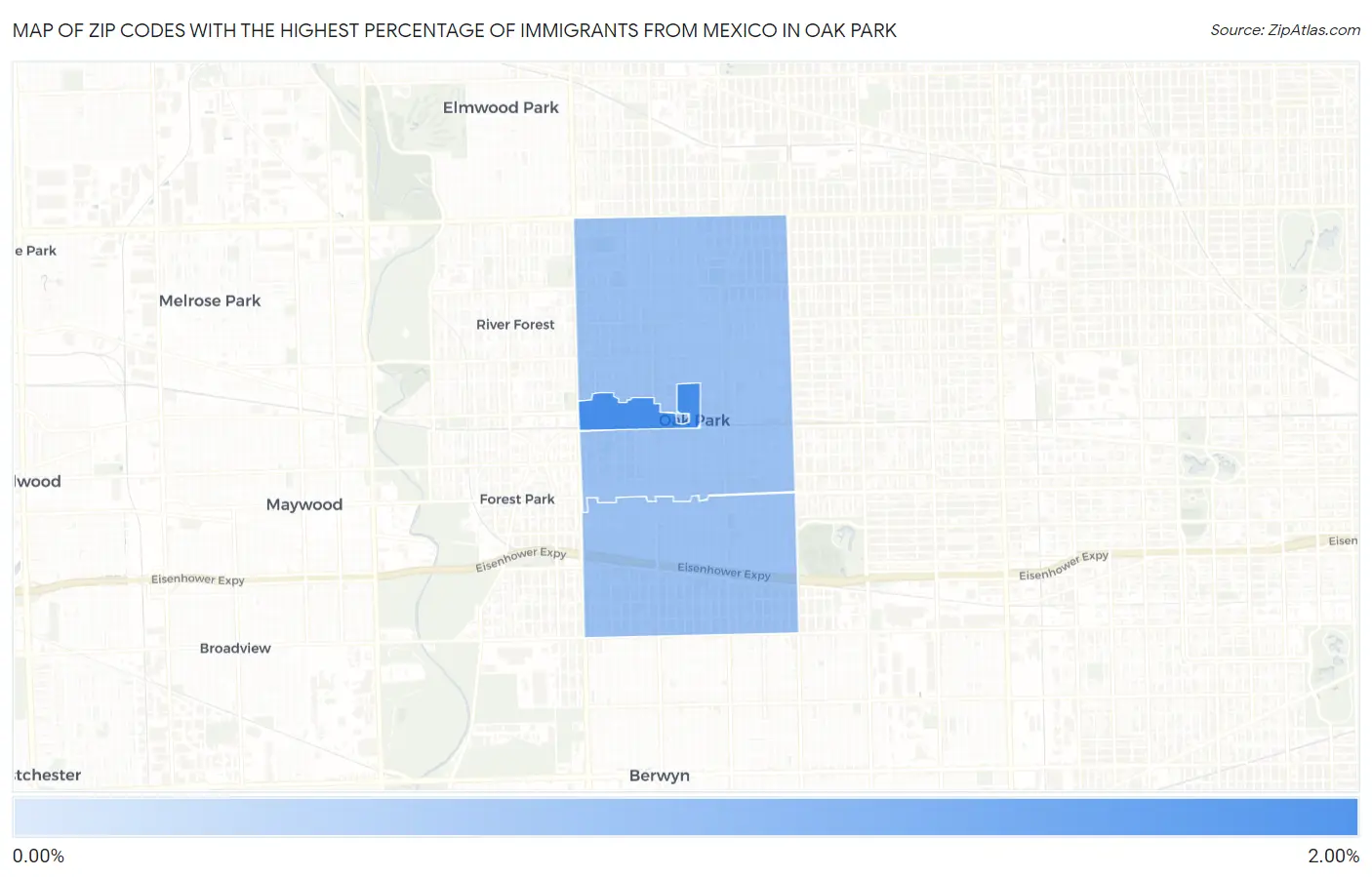 Zip Codes with the Highest Percentage of Immigrants from Mexico in Oak Park Map