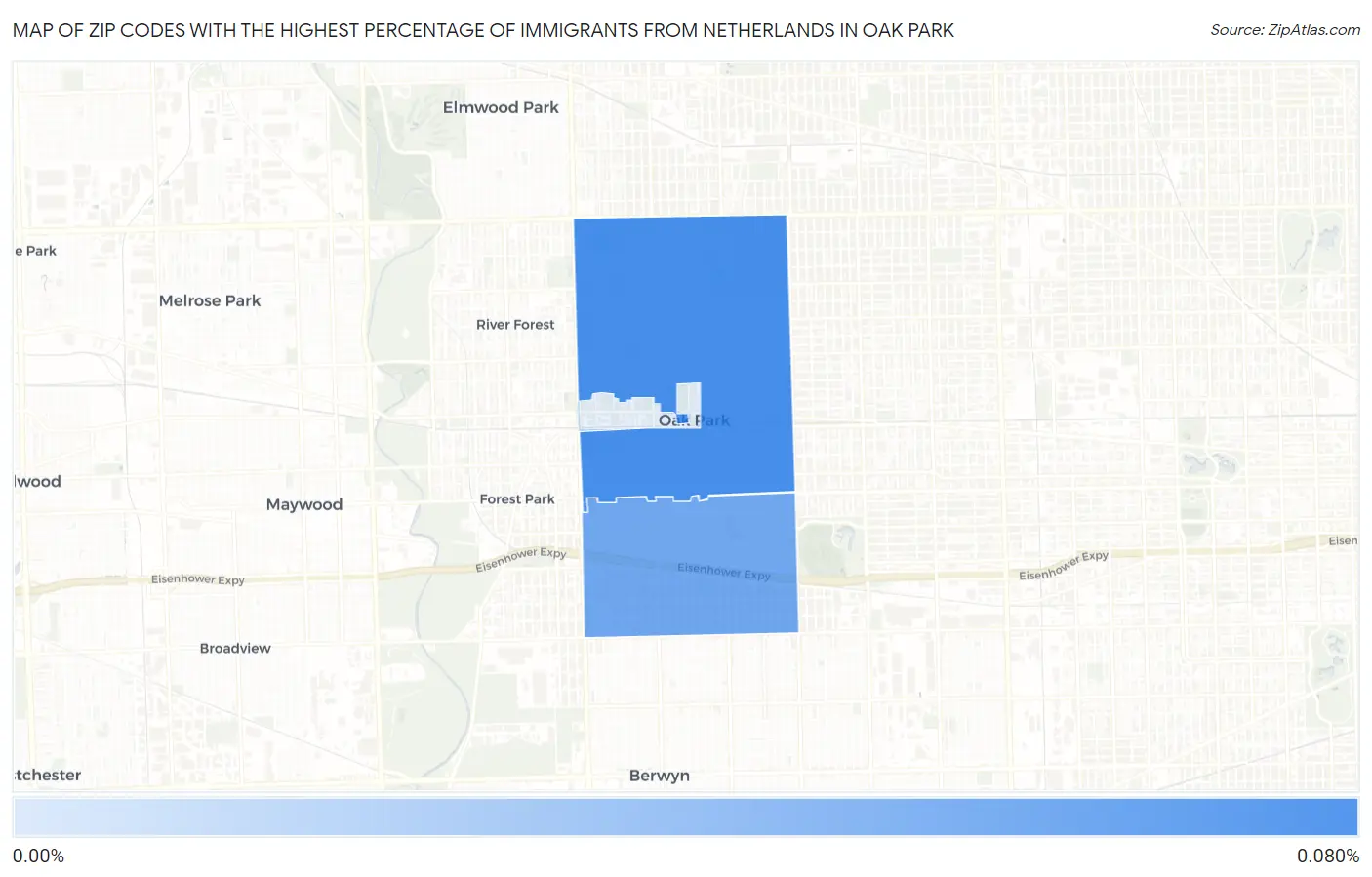 Zip Codes with the Highest Percentage of Immigrants from Netherlands in Oak Park Map