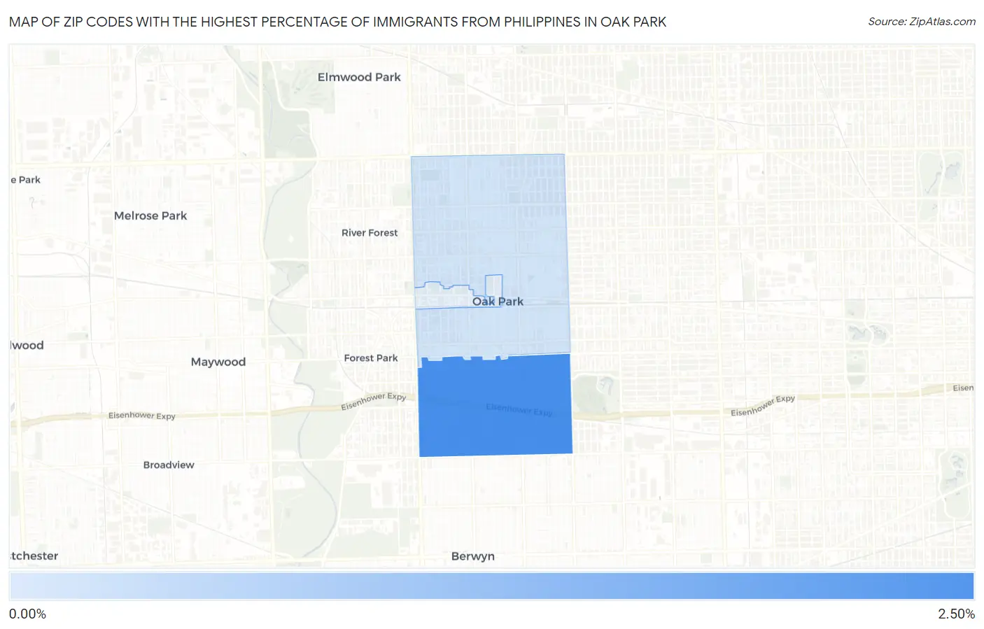 Zip Codes with the Highest Percentage of Immigrants from Philippines in Oak Park Map