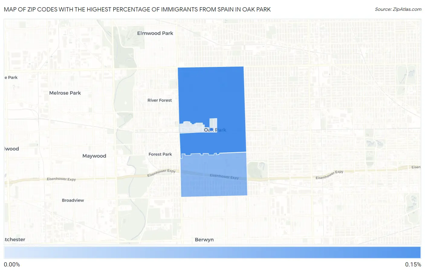 Zip Codes with the Highest Percentage of Immigrants from Spain in Oak Park Map