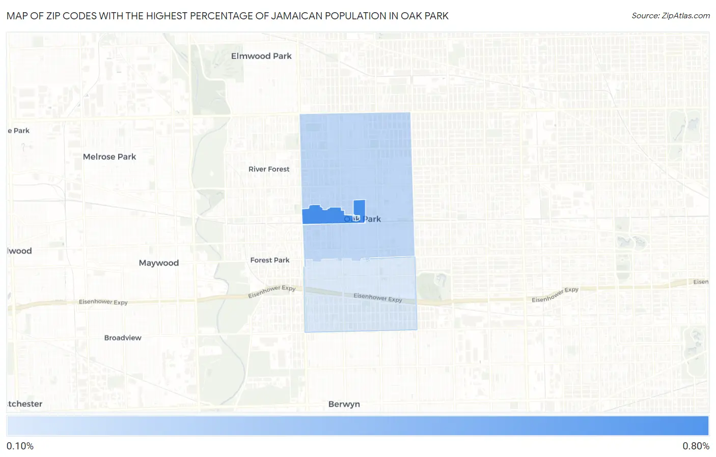 Zip Codes with the Highest Percentage of Jamaican Population in Oak Park Map