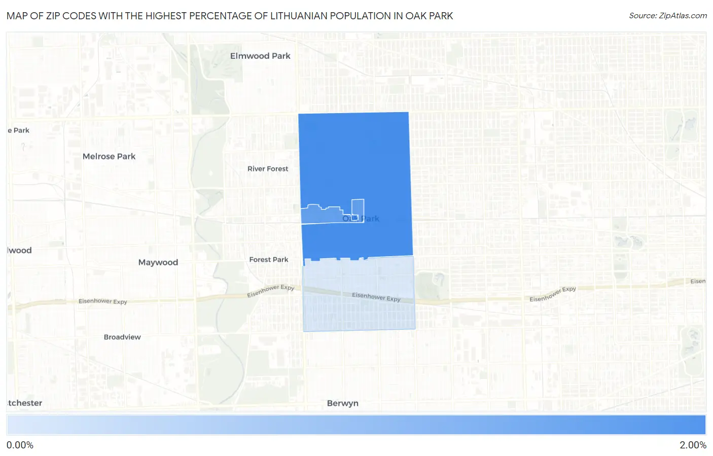 Zip Codes with the Highest Percentage of Lithuanian Population in Oak Park Map