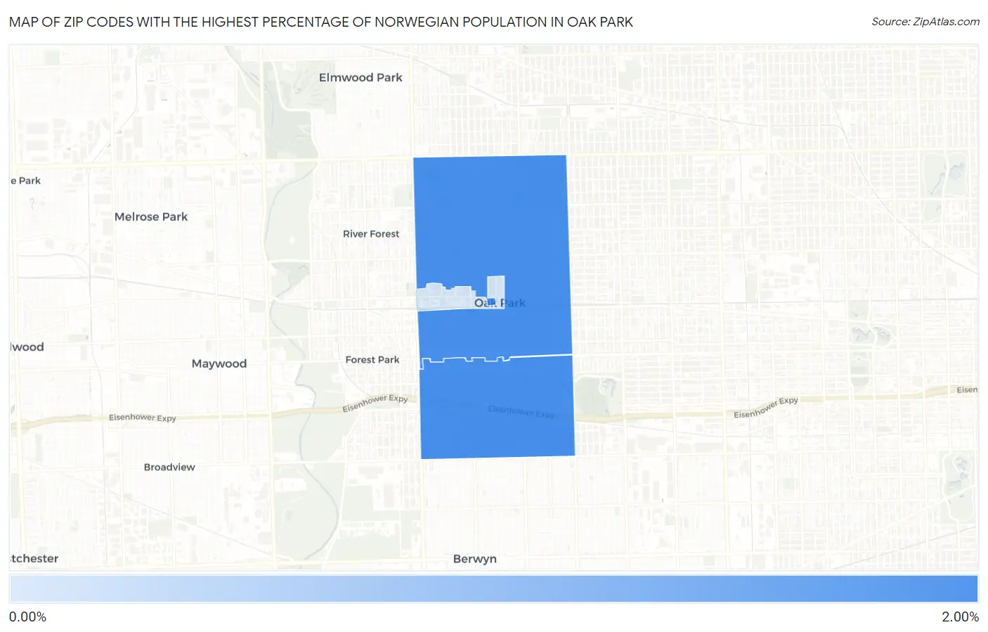 Zip Codes with the Highest Percentage of Norwegian Population in Oak Park Map
