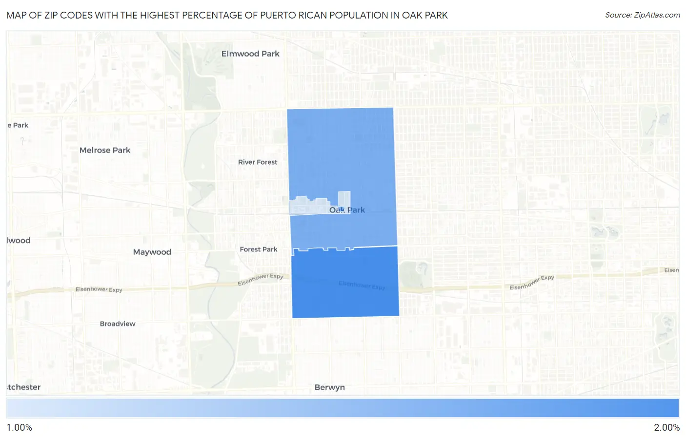 Zip Codes with the Highest Percentage of Puerto Rican Population in Oak Park Map
